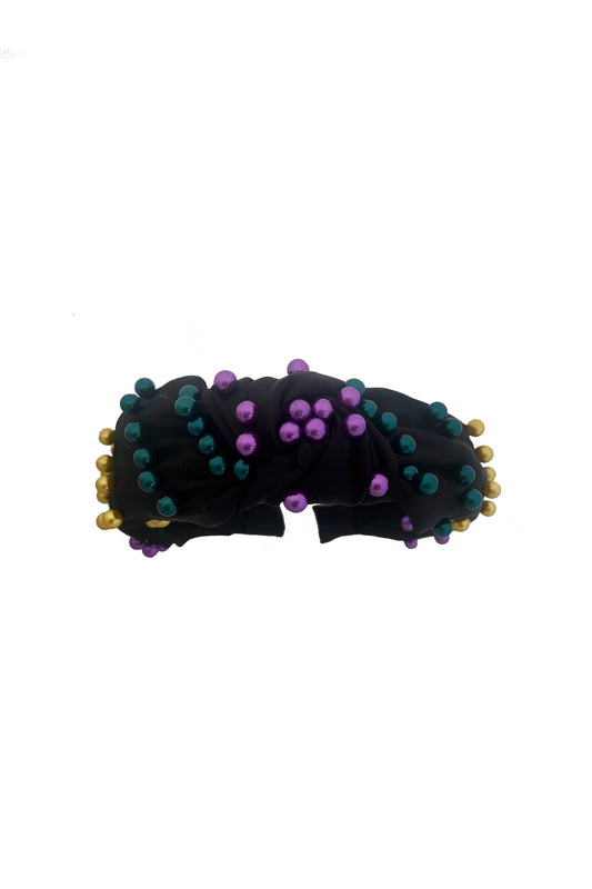 Pearl Headband - Black with Purple, Green, and Gold Beads