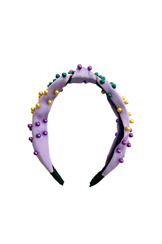 Pearl Headband - Purple with Purple, Green, and Gold Beads