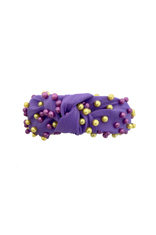 Pearl Headband - Lavender with Purple and Gold Beads