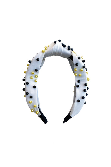 Serre-tête en perles – Blanc avec perles noires et dorées