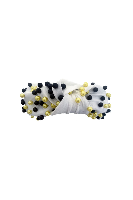 Serre-tête en perles – Blanc avec perles noires et dorées