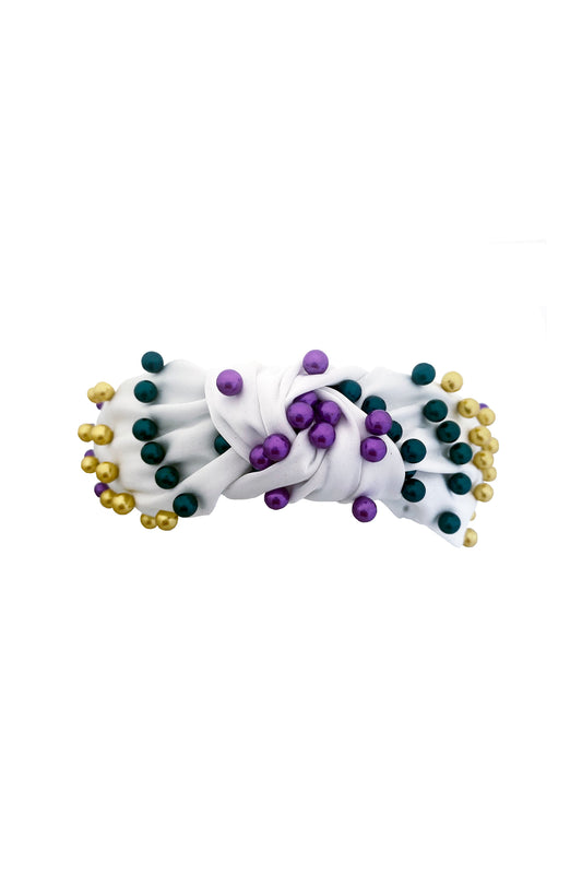 Pearl Headband - White with Purple, Green, and Gold Beads