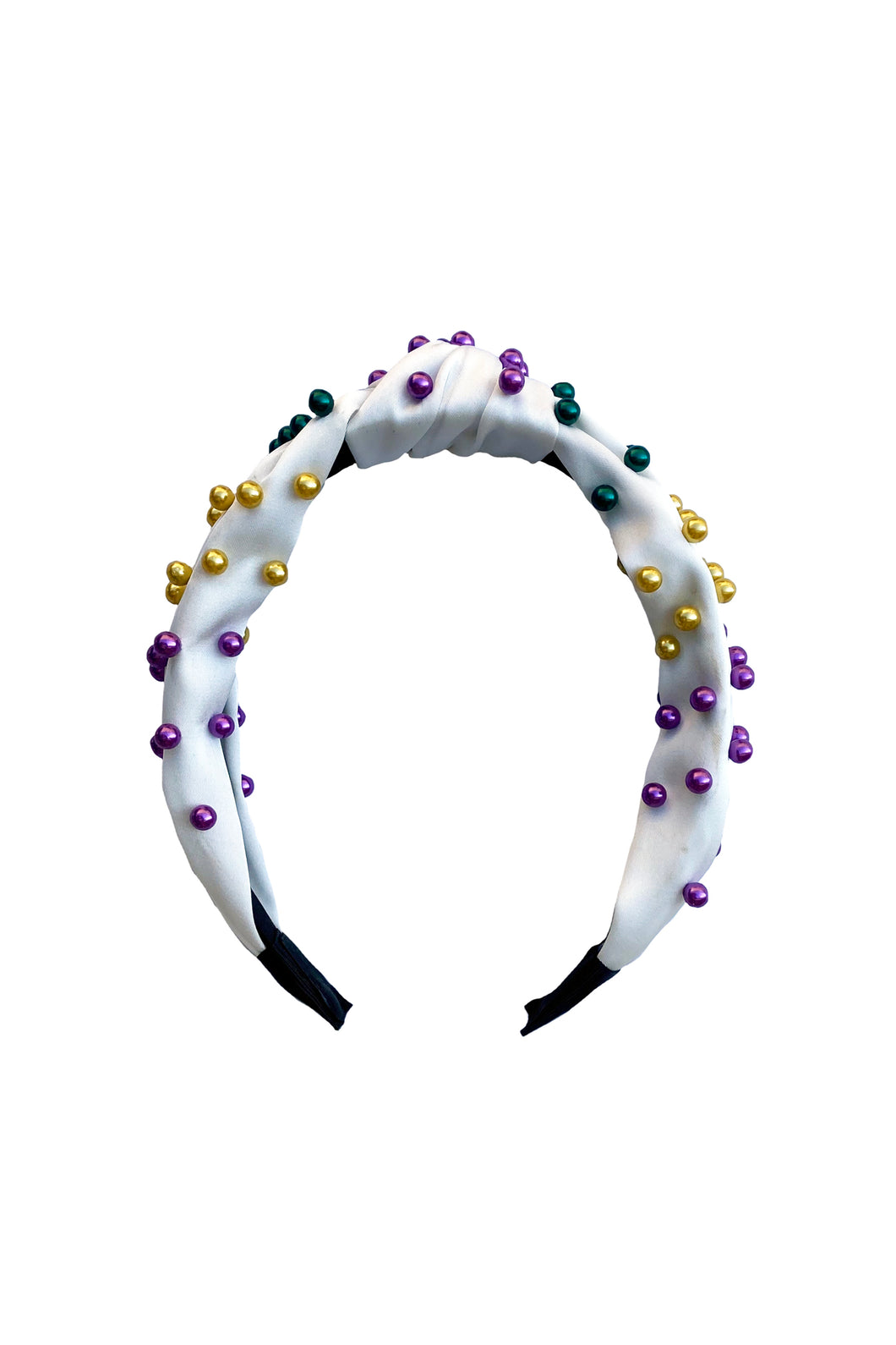 Pearl Headband - White with Purple, Green, and Gold Beads