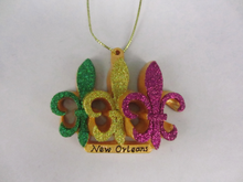 Glitter Fleur de Lis Trio Ornament (Purple/Green/Gold)