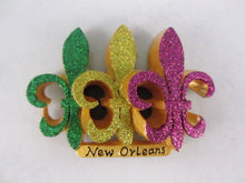 Fleur de Lis Trio Magnet in Purple/Green/Gold Glitter