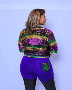 Sequin Shorts Purple, Green, and Gold Adult Classic
