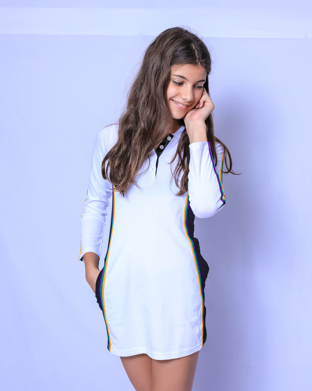 White Lurex Junior Dress