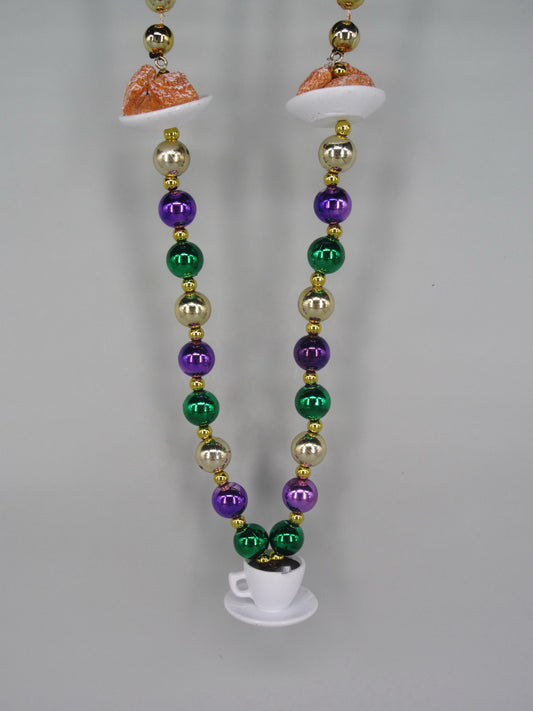 Coffee and Beignets (Cafe du Monde) on a Purple Green and Gold Specialty Bead