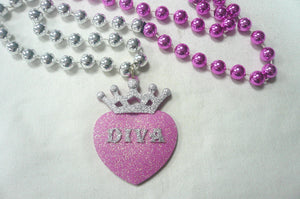 “Diva” Glitter Medallion on a Pink and Silver Specialty Bead