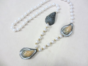 Raw Oyster on Shell Trio on a Pearl White Specialty Beads