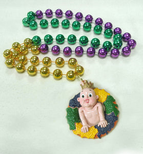 Mardi Gras King Cake and Baby on a Purple Green Gold Specialty Bead