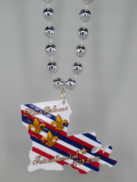 New Orleans Tricentennial Louisiana State Medallion with Silver Specialty Beads