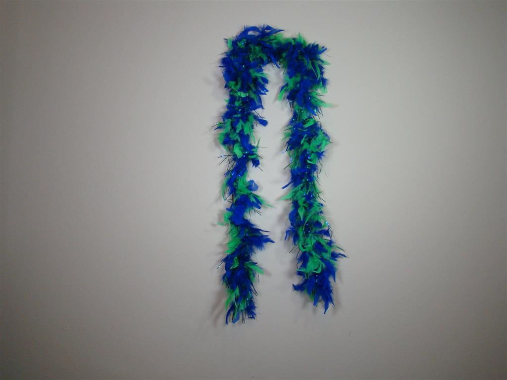 Royal Blue And Green Two Tone Feather Boas With Matching Foil