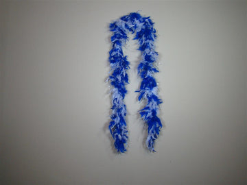 Boa de plumas bicolor azul real y blanco con papel metalizado a juego