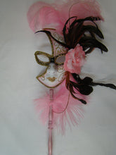 Full Face Mask with Side Flowers and Feathers with Detachable Stick- Gold Accents