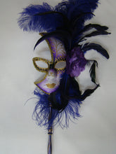 Full Face Mask with Side Flowers and Feathers with Detachable Stick- Gold Accents