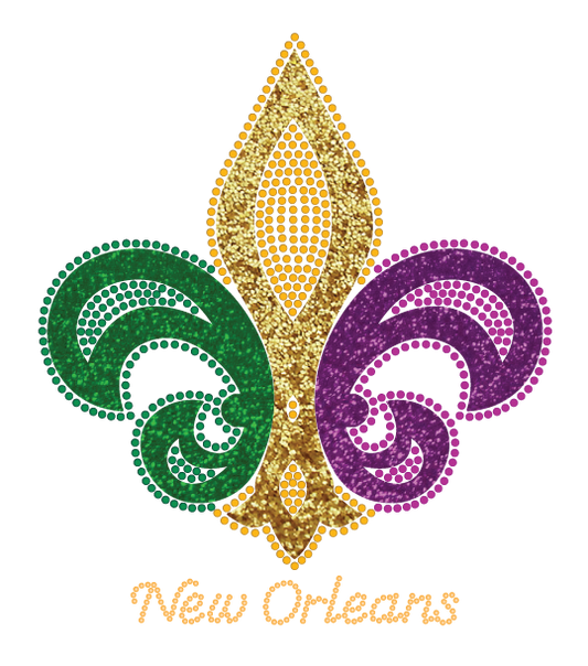 Fleur de Lis Purple, Green, Gold Rhinestone and Glitter Tshirt
