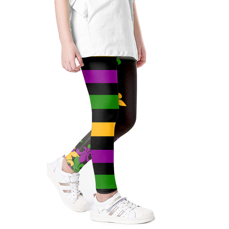 Spandex Leggings Youth - Fleur De Lis and Stripes