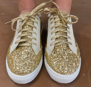 Gold Glitter Lace-Up Sneakers