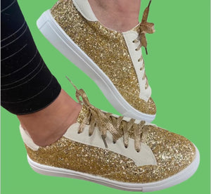 Gold Glitter Lace-Up Sneakers