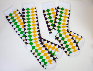 White Diamond Purple Green and Gold Socks (Infants, Kids, and Adults)