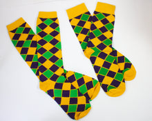 Yellow Diamond Printed Socks with Purple Green and Gold (Infants, Kids, and Adults)