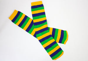 Purple Green Gold Striped Rugby Print Socks (Infants, Kids, and Adults)