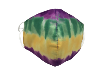 Mascarilla teñida anudada morada, verde y dorada