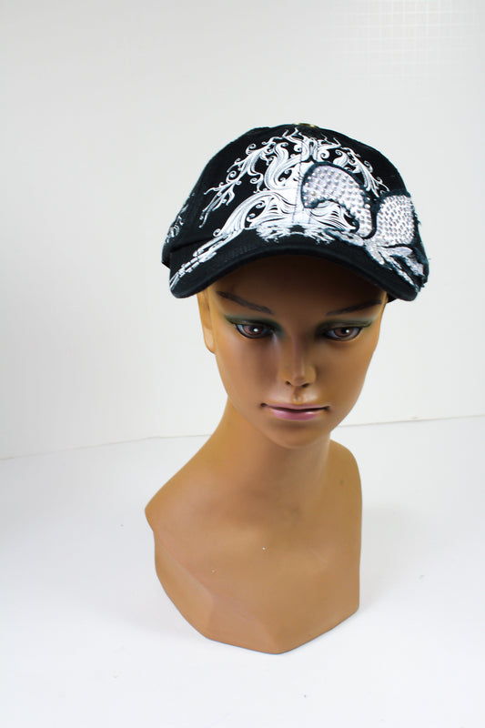 Black Cap with a Sequined Fleur de Lis Symbol