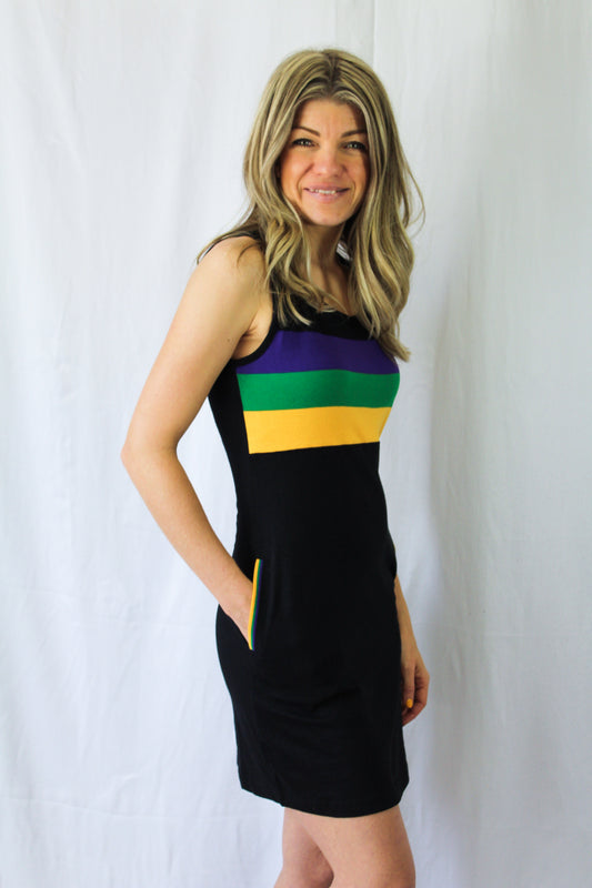 Black Chest Stripe Adult Tank Dress
