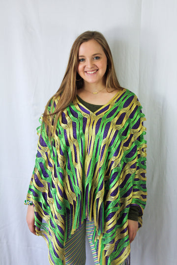 Poncho ovale en maille - Violet, vert et or