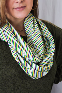Purple Green Gold Candy Cane Print Infinity Scarf