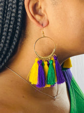Mardi Gras Hoop Earrings W/Fringe