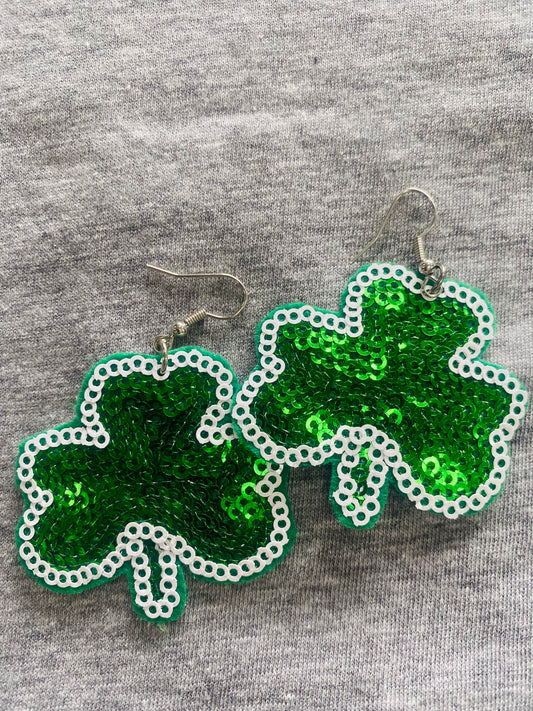 Sequin Four Leaf Clover Earrings