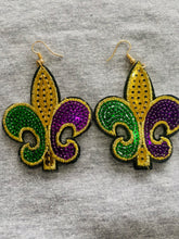 Purple, Green & Gold Fleur de Lis Earrings