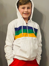 White Chest Stripe Youth Zip Up Hoodie