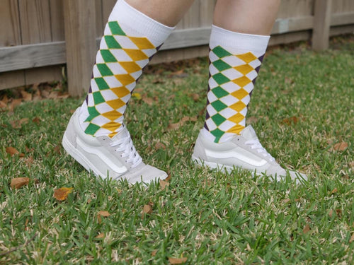 White Diamond Purple Green and Gold Socks (Infants, Kids, and Adults)