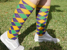 Yellow Diamond Printed Socks with Purple Green and Gold (Infants, Kids, and Adults)