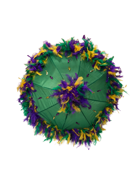 Mardi Gras Feathered Parasol - Purple, Green, and Gold Feathers