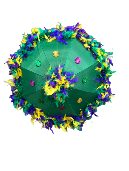 Mardi Gras Feathered Parasol - Purple, Green, and Gold Feathers