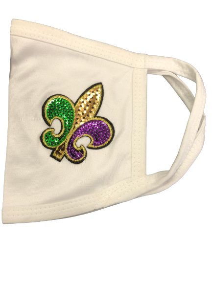 Masque en strass fleur de lys violet, vert et or