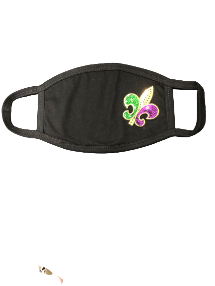 Masque en strass fleur de lys violet, vert et or