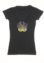 Kids Tshirt Venetian Mask Center Feather and Fleur de lis Gold Glitter