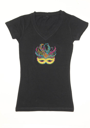 Kids Tshirt Venetian Mask Center Feather and Fleur de lis Gold Glitter