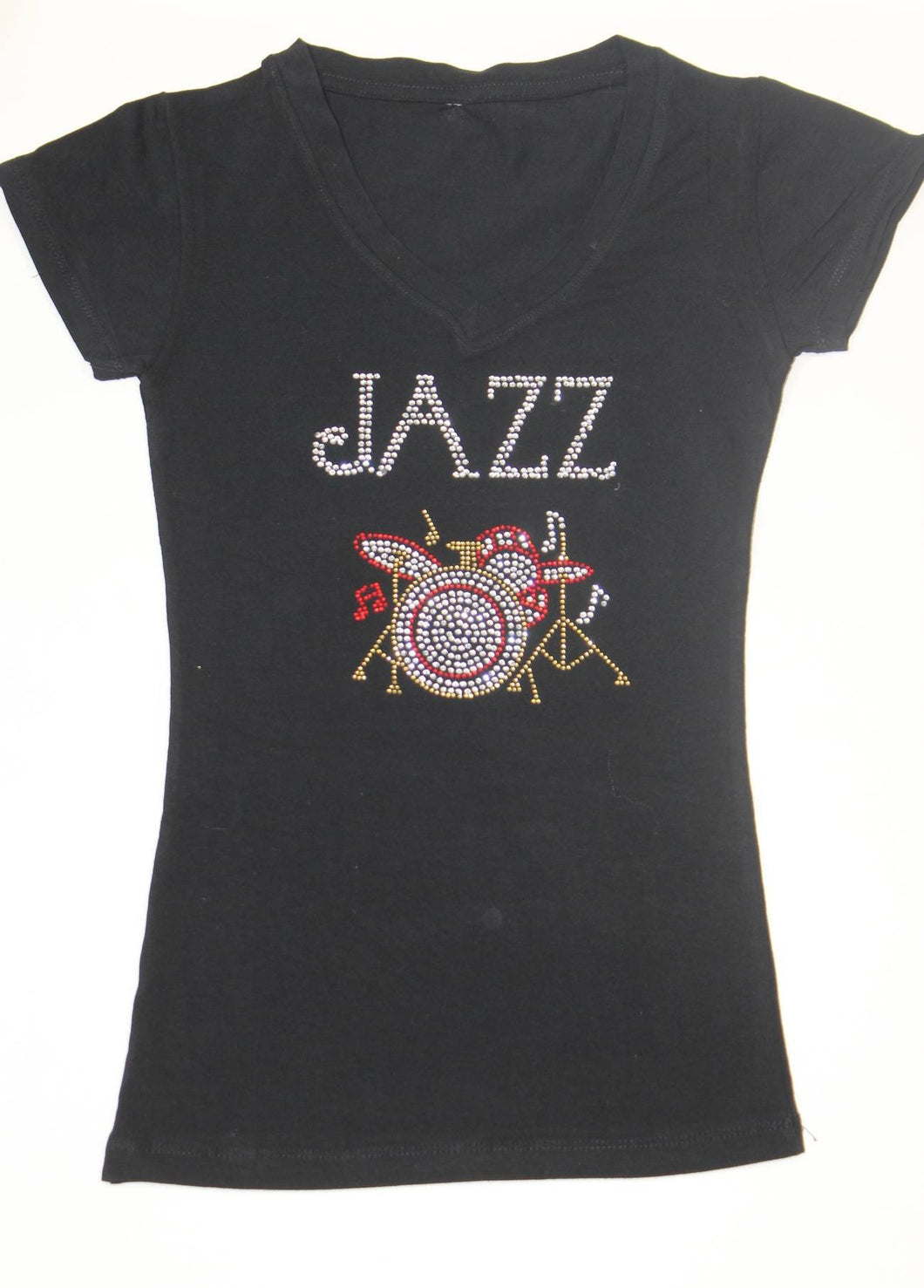 JAZZ with Drums and Music Notes Rhinestone