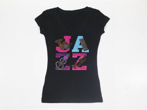 JAZZ with Musical Instruments Rhinestone and Glitter