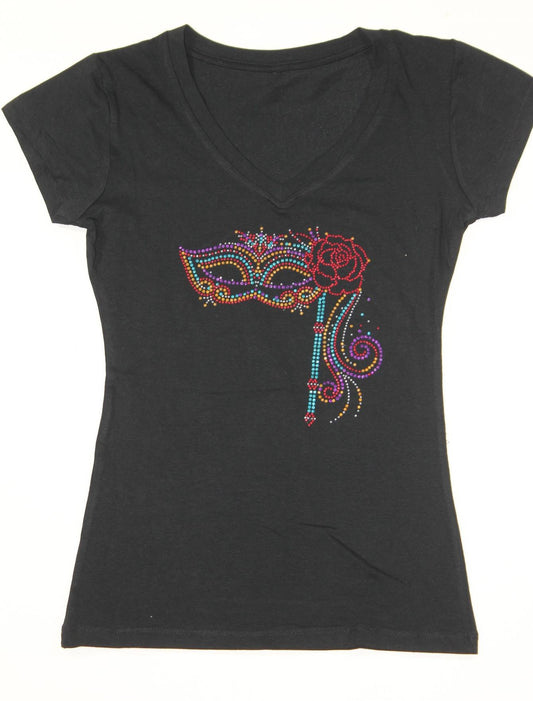 Mask with Rose and Stick Rhinestone T-Shirt