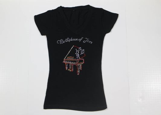 Piano with Music Notes Rhinestone