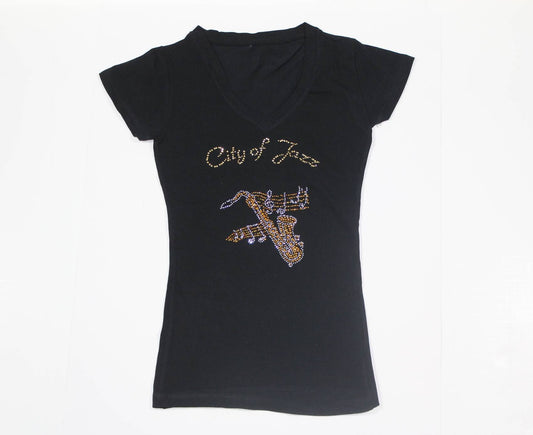 Saxophone with Music Notes Rhinestone