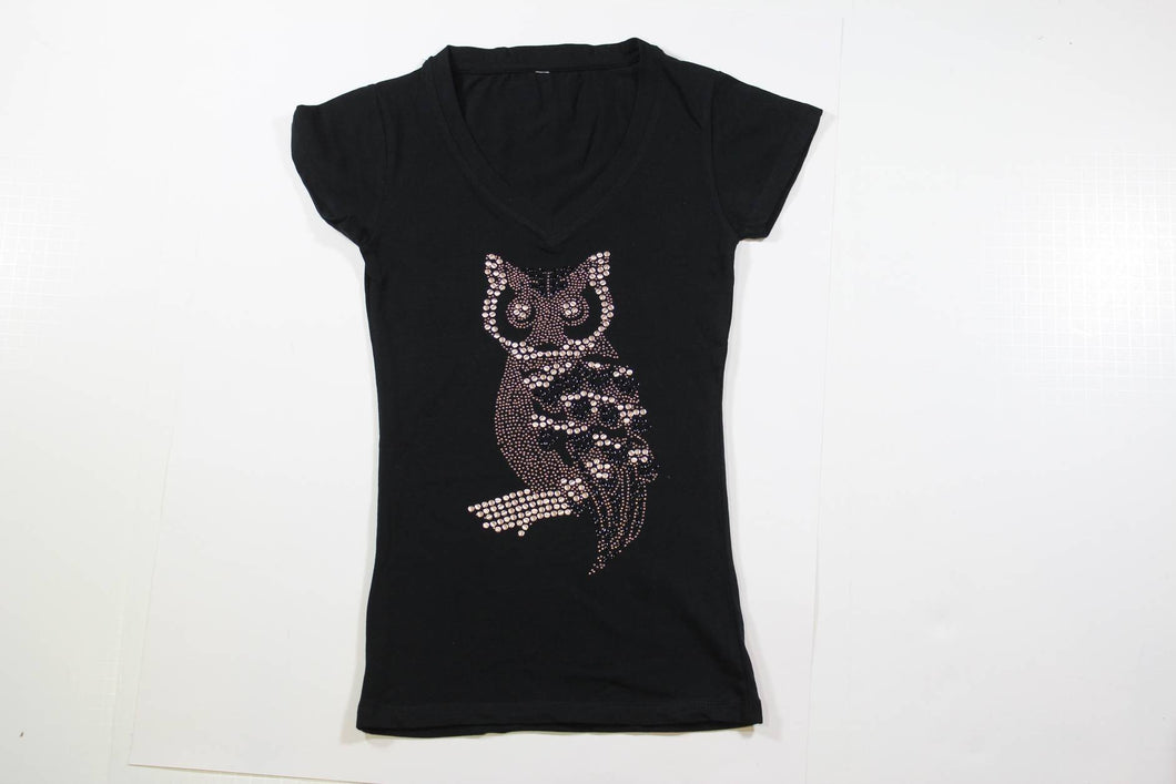 Side Owl with Black and Silver Rhinestone